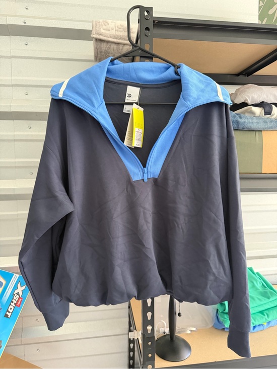 all in motion Tops - all in motion Navy Half-Zip Pullover with Light Blue Collar